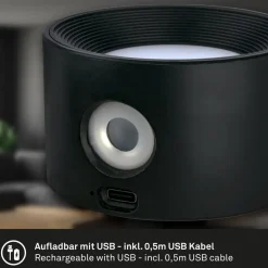 Genopladelig klemmelampe Tari, sort, CCT, touchdæmper, USB
