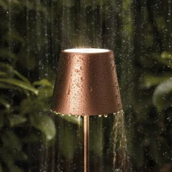 Genopladelig LED-bordlampe Nuindie mini, USB-C, bronze, IP54, dæmpbar.