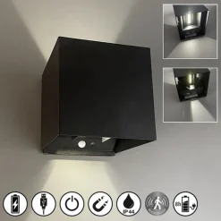 Genopladelig LED-væglampe Magnetics, sort, 120°, op/ned, sensor