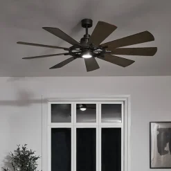 Gentry LED-loftventilator, hvid/mørk valnød