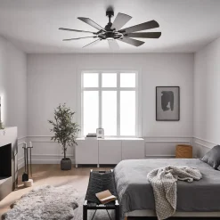 Gentry LED-loftventilator, hvid/mørk valnød