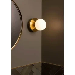 Globen Lighting væglampe ART DECO, messing/hvid Ø 16 cm IP44