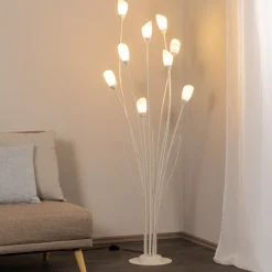 Gloriosa gulvlampe, creme, glas, 9 lyskilder