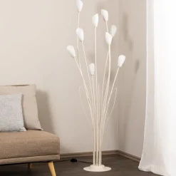 Gloriosa gulvlampe, creme, glas, 9 lyskilder