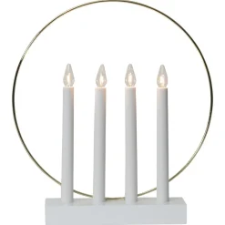 Glossy vinduesstage, ring, 4 lyskilder, hvid