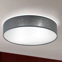 Grå loftlampe Ufo med lærredsskærm