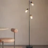 Gulvlampe Cadiz, sort/ravfarvet, 3 lyskilder, højde 154 cm