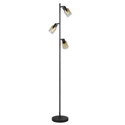 Gulvlampe Cadiz, sort/ravfarvet, 3 lyskilder, højde 154 cm
