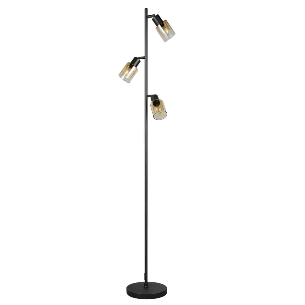 Gulvlampe Cadiz, sort/ravfarvet, 3 lyskilder, højde 154 cm