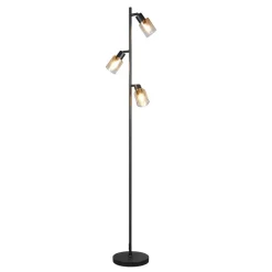 Gulvlampe Cadiz, sort/ravfarvet, 3 lyskilder, højde 154 cm
