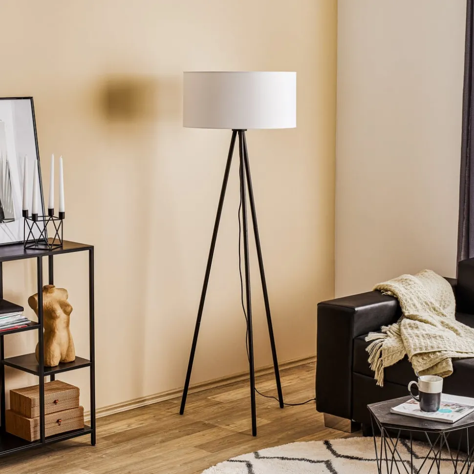 Gulvlampe Corralee i sort og hvid