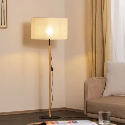 Gulvlampe Deva Nature, tekstil, træ