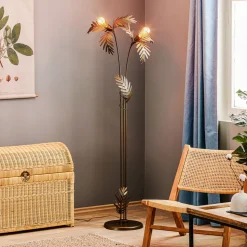 Gulvlampe Dubai i bladlook, 2 lyskilder, bronze