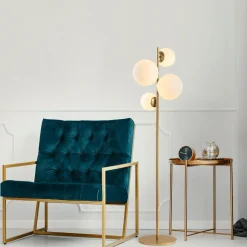Gulvlampe Fazli, guld, glas/metal, højde 162 cm, E14