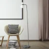Gulvlampe Fifty, stålfarvet, opalhvidt glas, justerbar