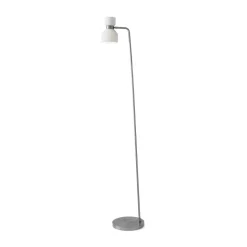 Gulvlampe Fifty, stålfarvet, opalhvidt glas, justerbar
