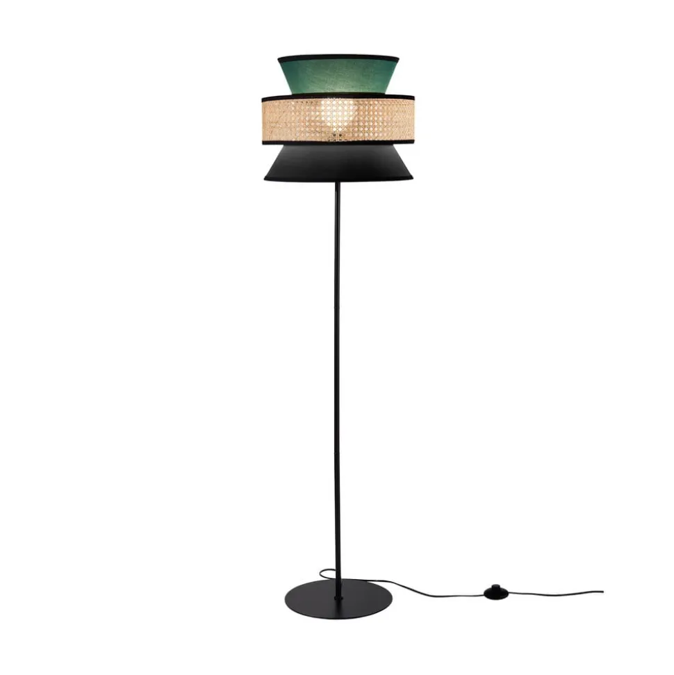 Gulvlampe Gazebo, grøn/sort/natur, 147 cm, stof/rattan