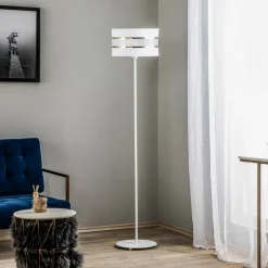 Gulvlampe Helen med tekstilskærm hvid-guld