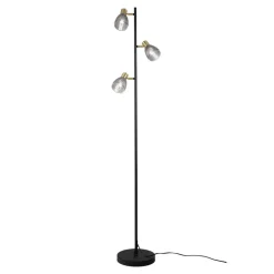 Gulvlampe Lindita, 3 lyskilder, glas, jern, røggrå, E14