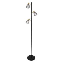 Gulvlampe Lindita, 3 lyskilder, glas, jern, røggrå, E14