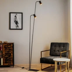 Gulvlampe Mono II, 2 lyskilder, sort/guld