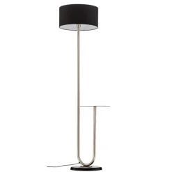 Gulvlampe Pongo med stofskærm og hylde