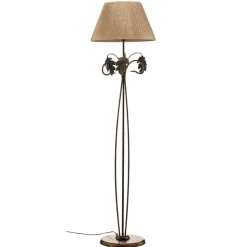 Gulvlampe Quercia, stofskærm og egeblade