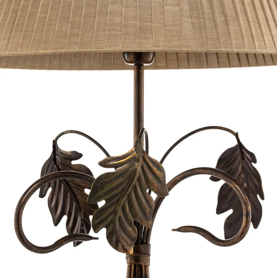 Gulvlampe Quercia, stofskærm og egeblade