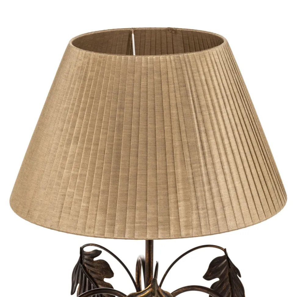 Gulvlampe Quercia, stofskærm og egeblade