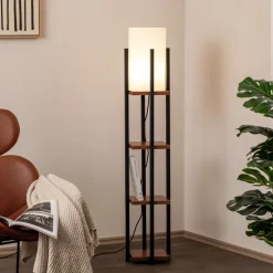 Gulvlampe Shelf, sort/kobber, stof, højde 130 cm, E27