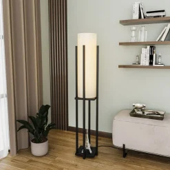 Gulvlampe 8125, sort/hvid, metal/lærred, højde 130 cm