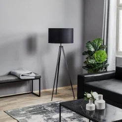 Gulvlampe Tago, treben, skærm sort/guld