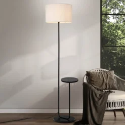Gulvlampe Tordis, sort/hvid, tekstil, højde 157 cm Hylde