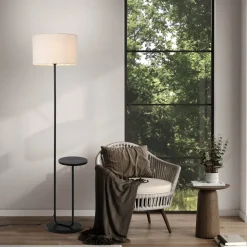 Gulvlampe Tordis, sort/hvid, tekstil, højde 157 cm Hylde