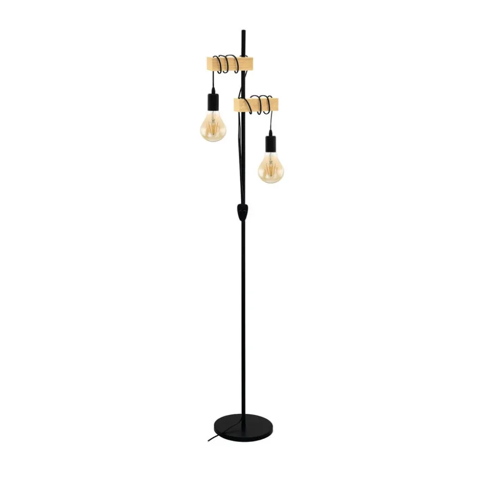 Gulvlampe Townshend 2 lyskilder sort/lyst træ
