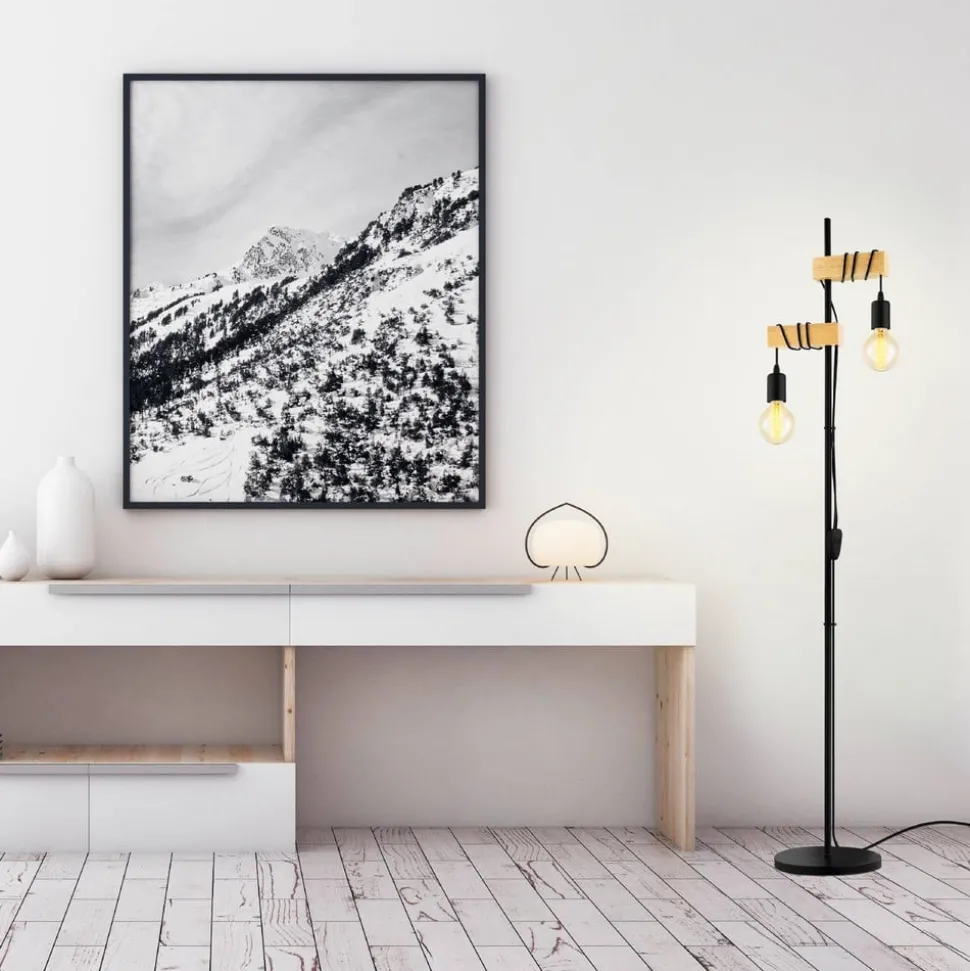 Gulvlampe Townshend 2 lyskilder sort/lyst træ