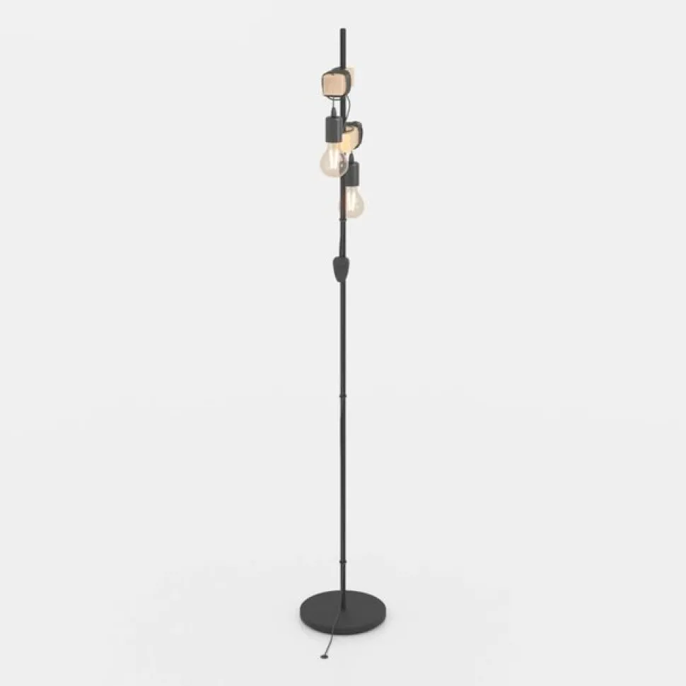 Gulvlampe Townshend 2 lyskilder sort/lyst træ