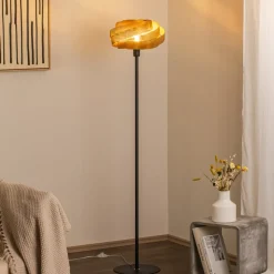 Gulvlampe Vento, sort/guld, metal, Ø 40 cm, E27