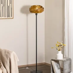 Gulvlampe Vento, sort/guld, metal, Ø 40 cm, E27