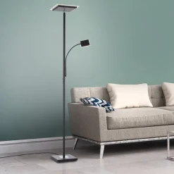Hans LED-gulvlampe med læselampe, kantet, sort