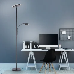 Hans LED-gulvlampe med læselampe, rund, sort