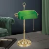 Harvard banklampe med trækafbryder, messing/grøn