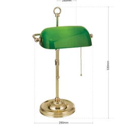Harvard banklampe med trækafbryder, messing/grøn