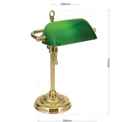 Harvard banklampe, messing/grøn, højde 32 cm