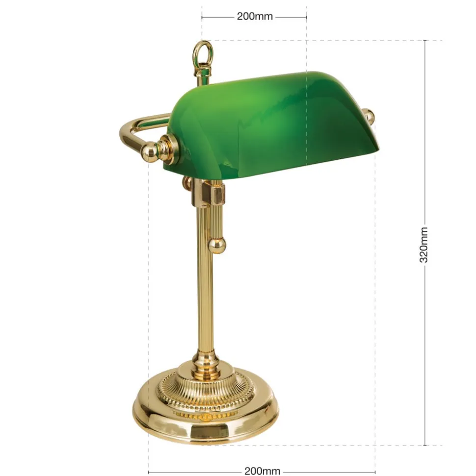 Harvard banklampe, messing/grøn, højde 32 cm