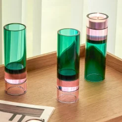 Hübsch Astro fyrfadsstage, grøn/pink, krystalglas, 15 cm