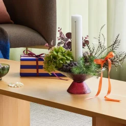 Hübsch Stor sød glasskål, blå/rød, glas, Ø 25 cm