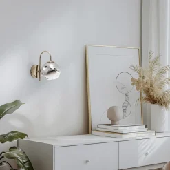 Herman væglampe, guldfarvet, højde 23 cm, glas, jern