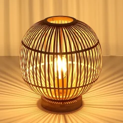 Hildegard bordlampe af bambus, Ø 30 cm