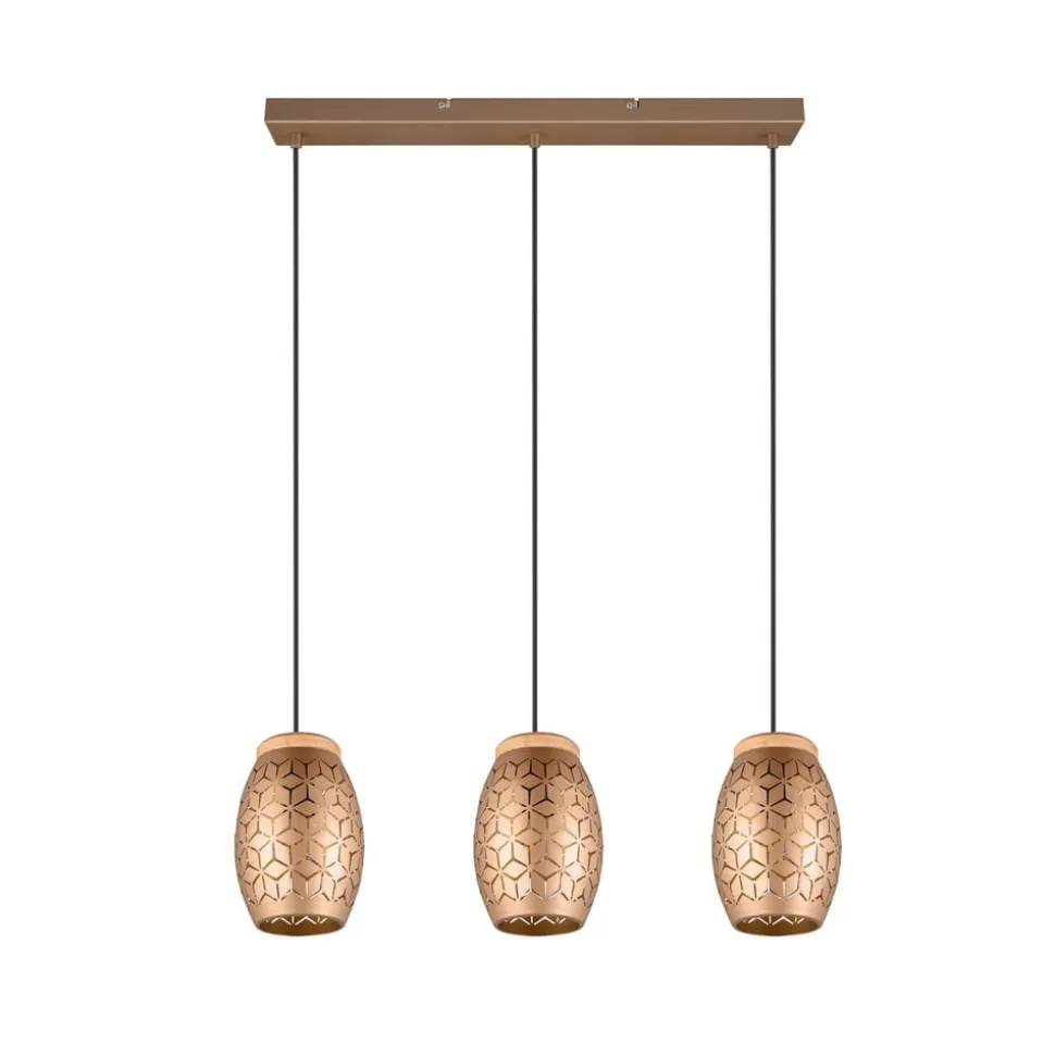 Hængelampe Bidar, længde 71 cm, kaffebrun, 3-lys, metal